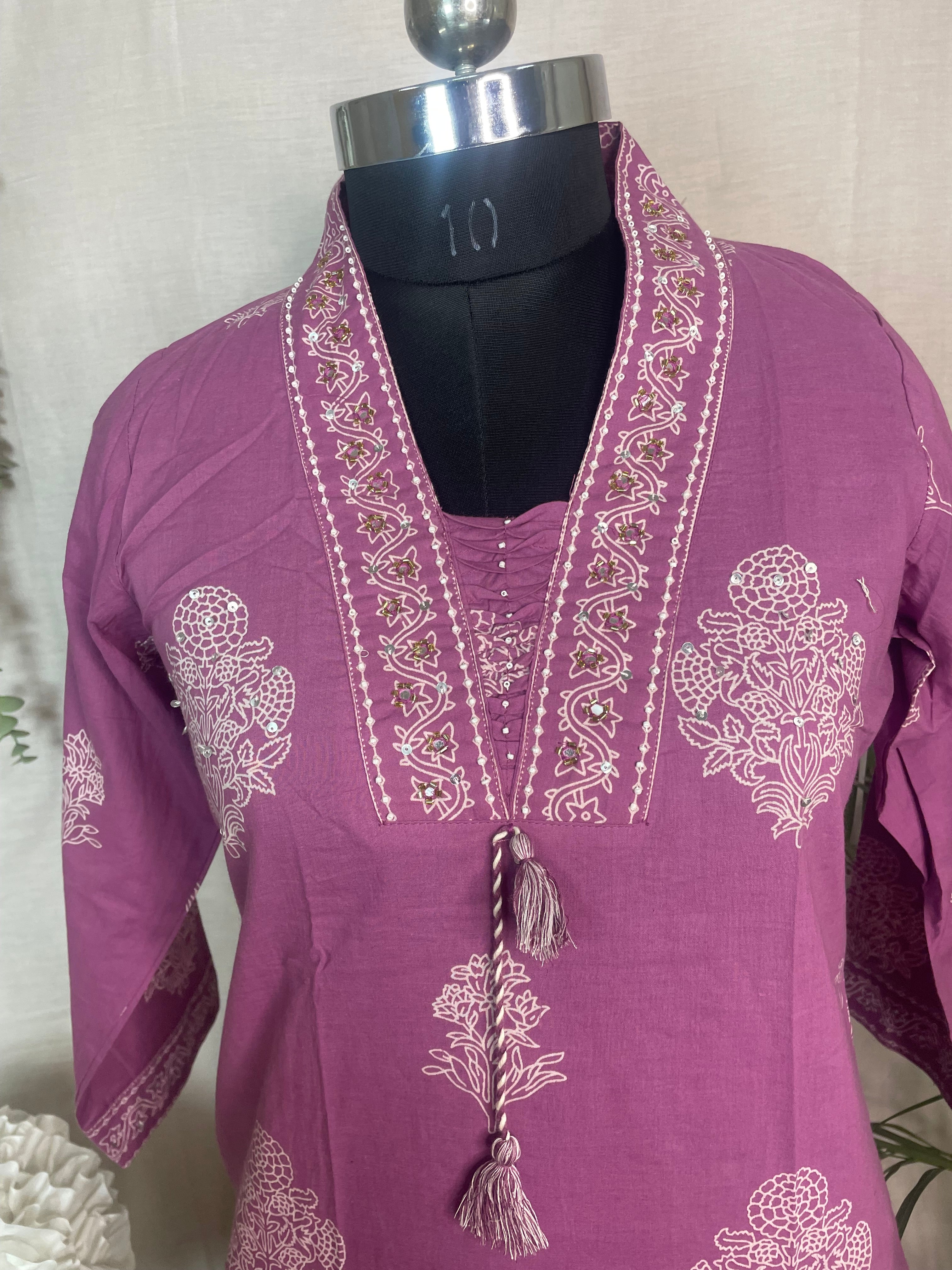 Vritti Mauve Pink Cotton 3 Pcs Suit Set