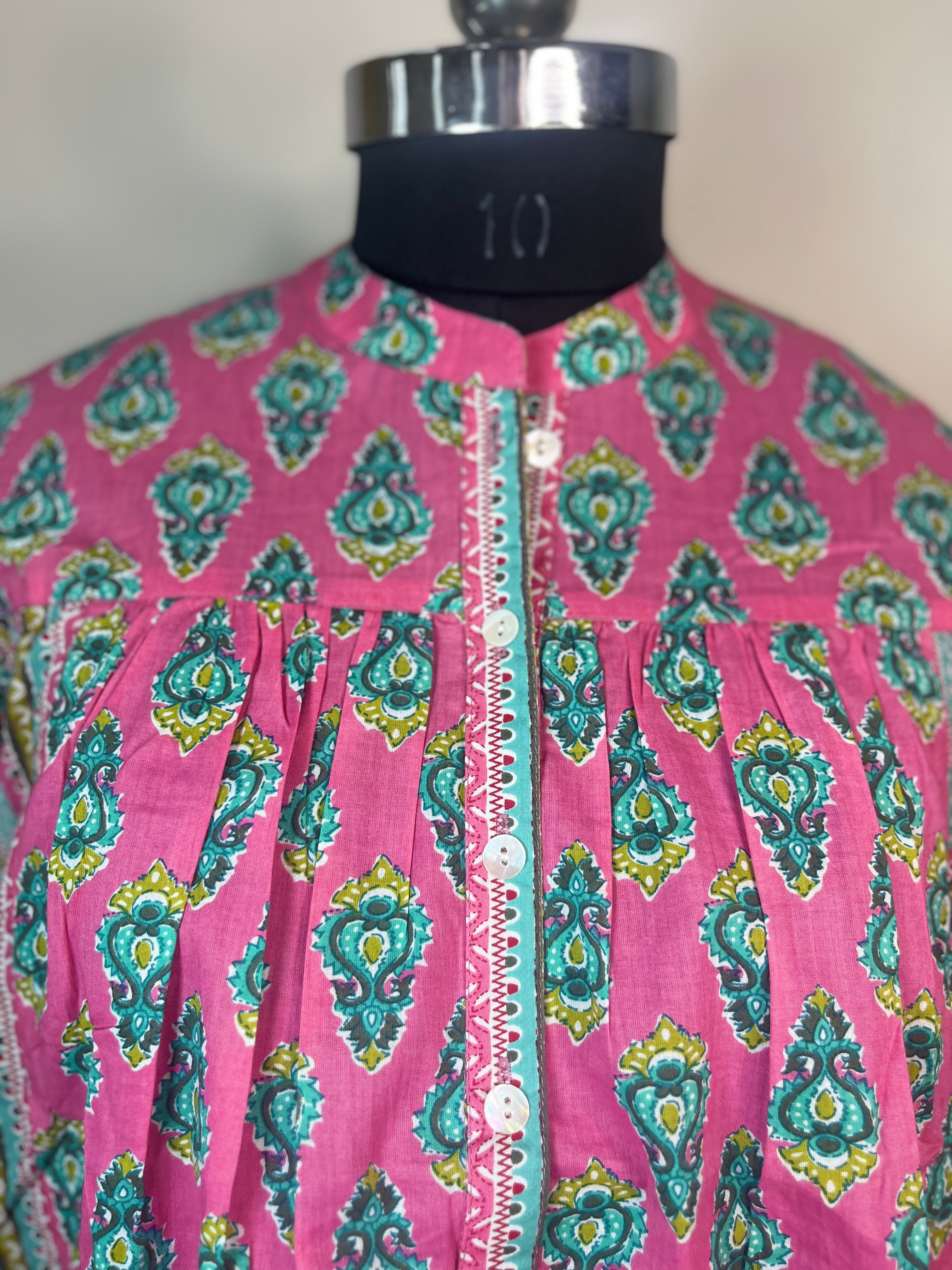 Pink Teal Paisley Short Kurti