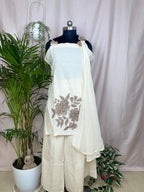 Vritti Ivory Floral 3-Piece Spagetti Palazzo Set