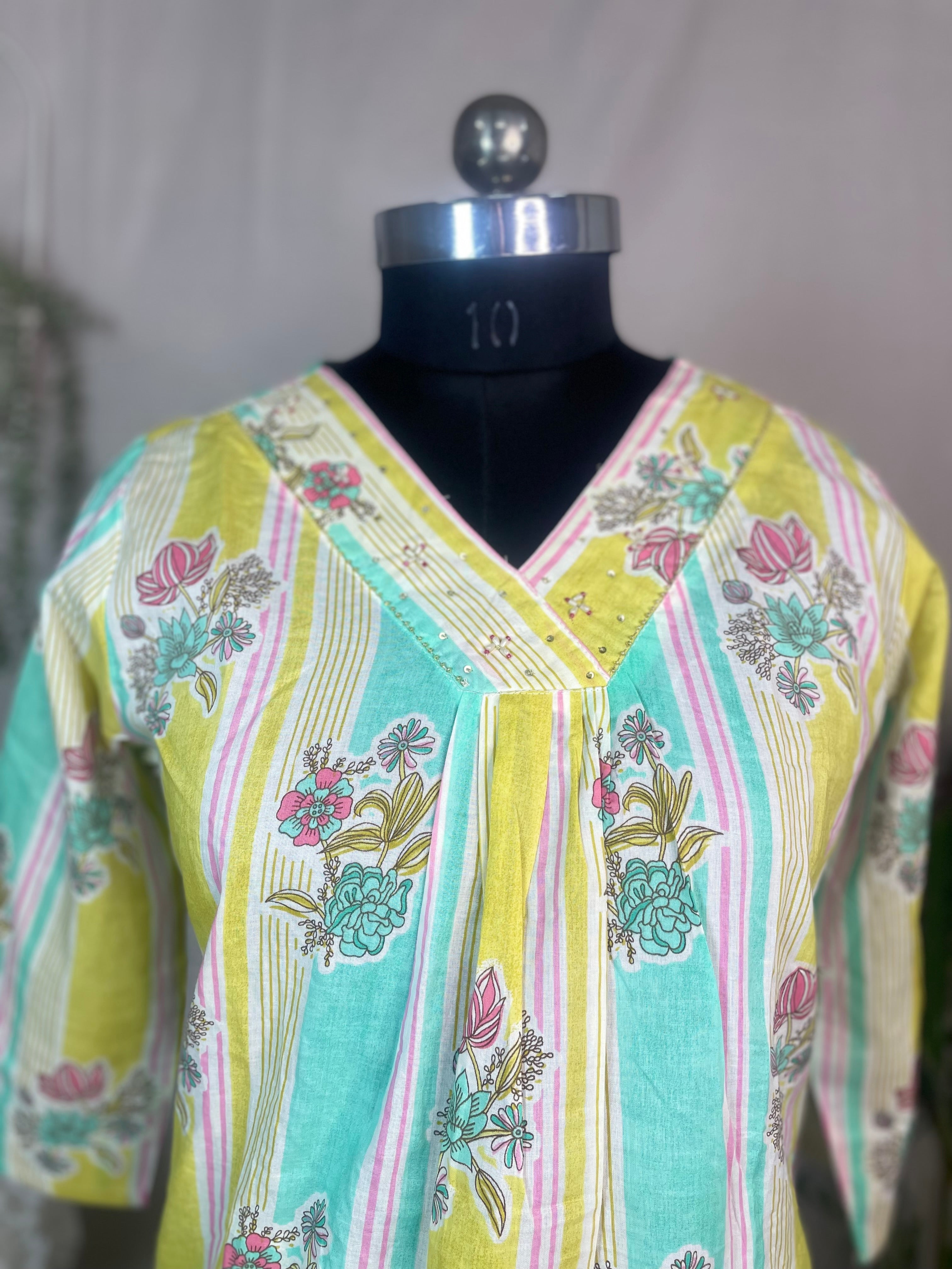 Dhruvi Mint Lemon Cotton 3 Pcs Suit Set