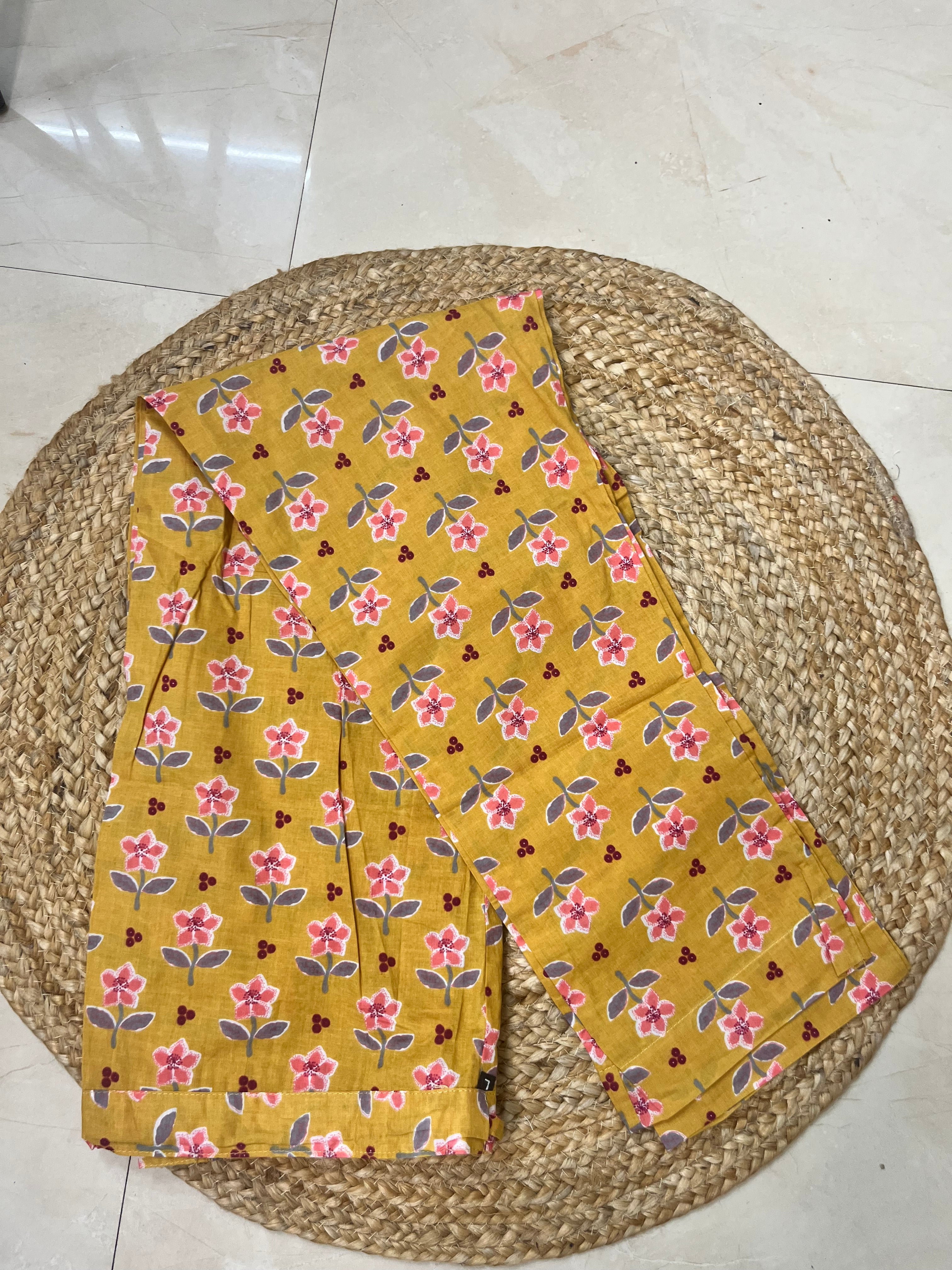 Yashvi Mustard Floral Cotton 3 Pcs Suit Set