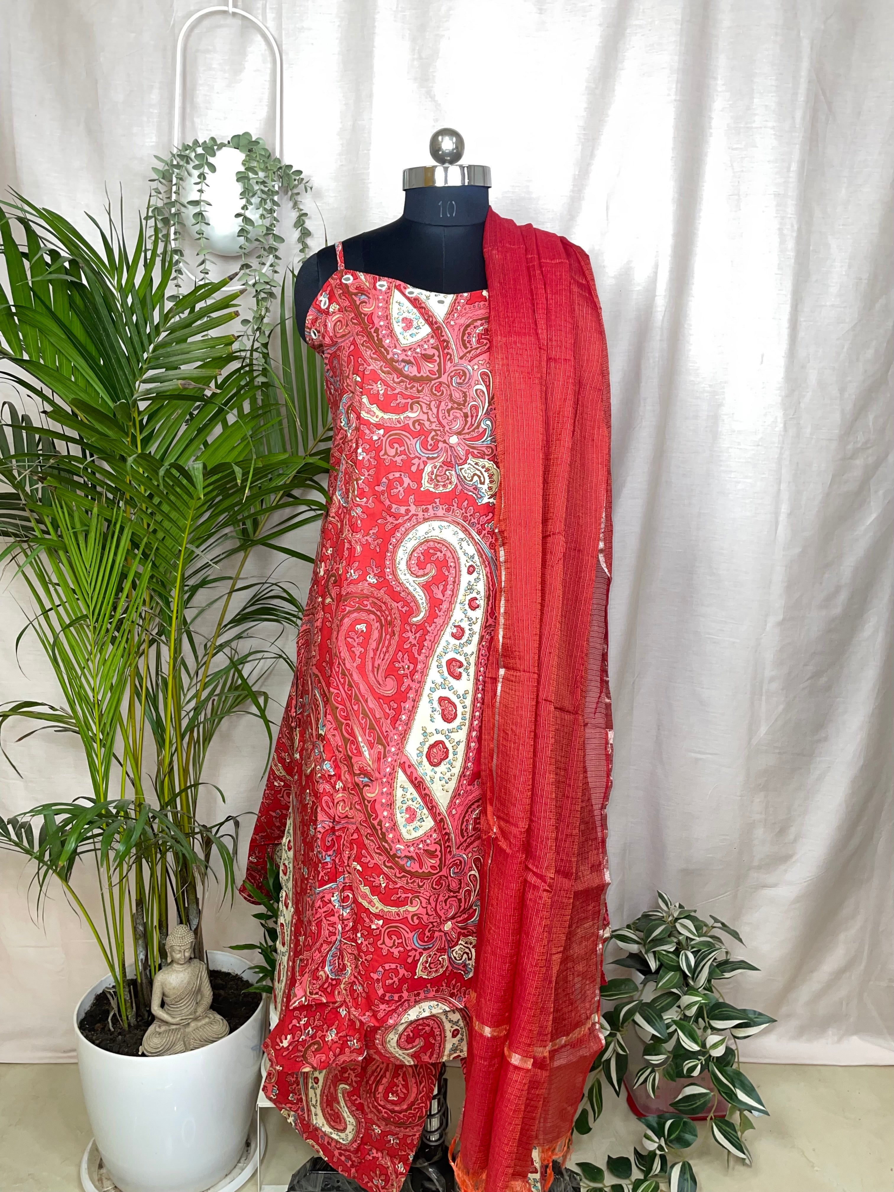Riddhi Red Paisley 3-Piece Spaghetti  Set