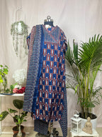 Vaani Navy Maroon Cotton 3 Pcs Suit Set