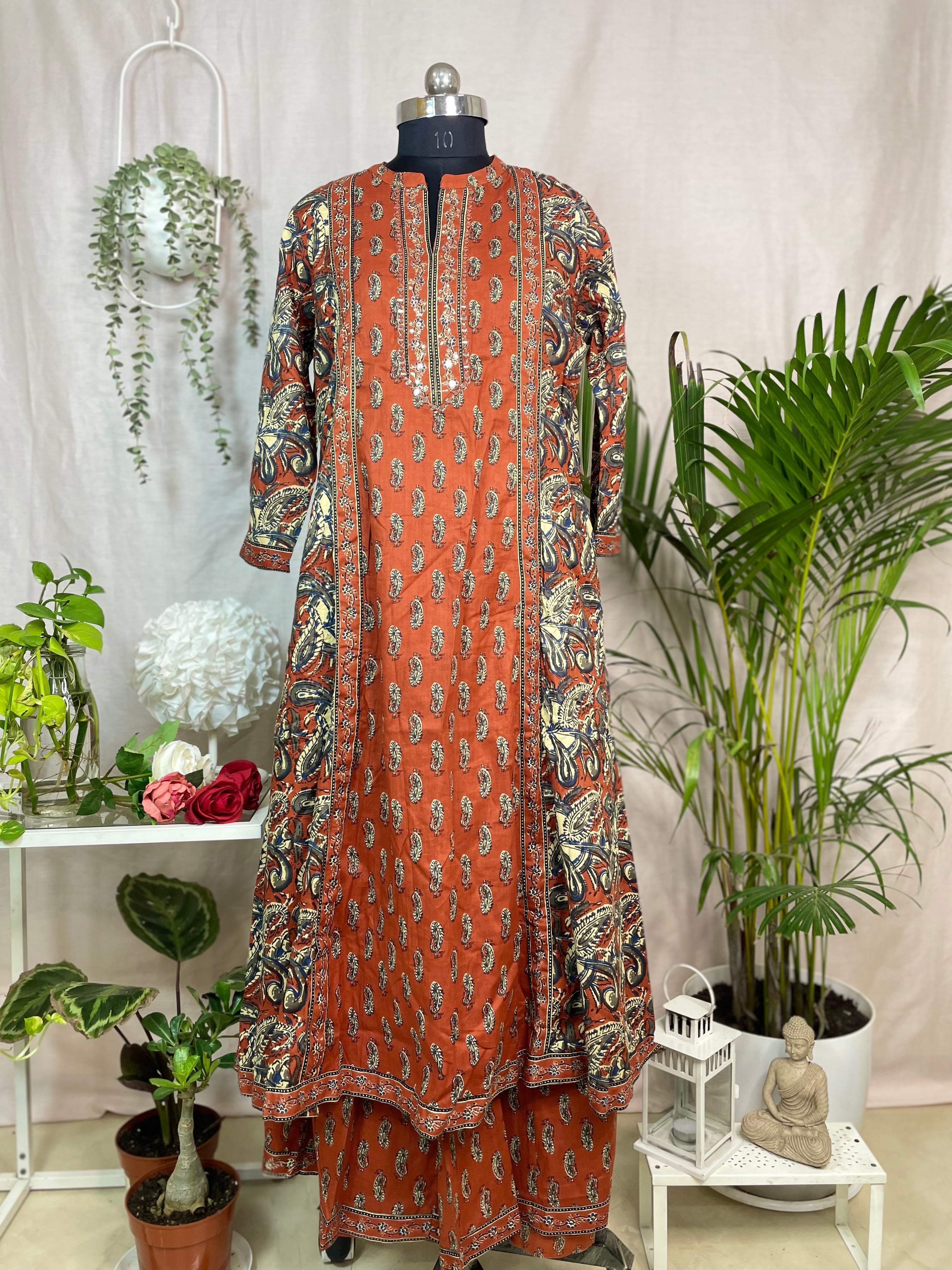 Aarna Terracotta Paisley Cotton 3 Pcs Suit Set