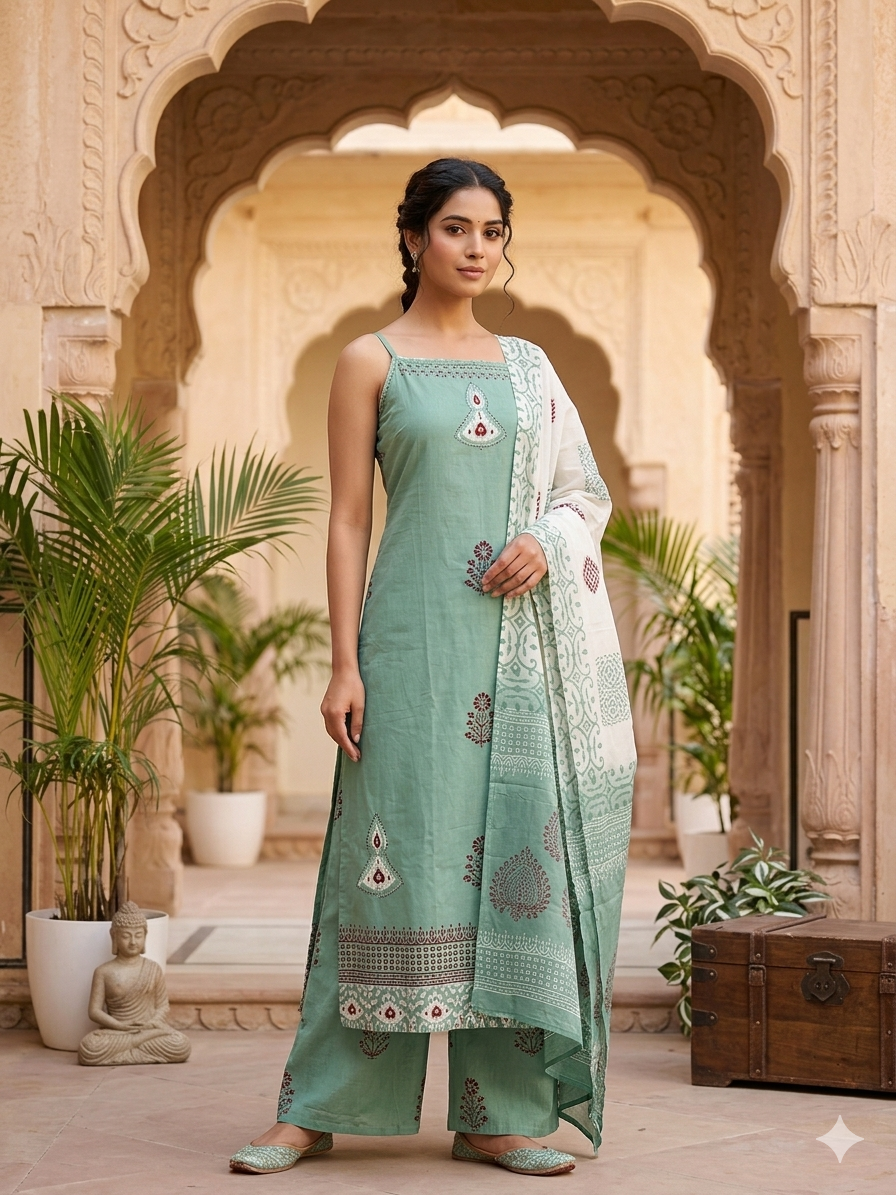 Mahi Mint 3-Piece Spaghetti Palazzo Set