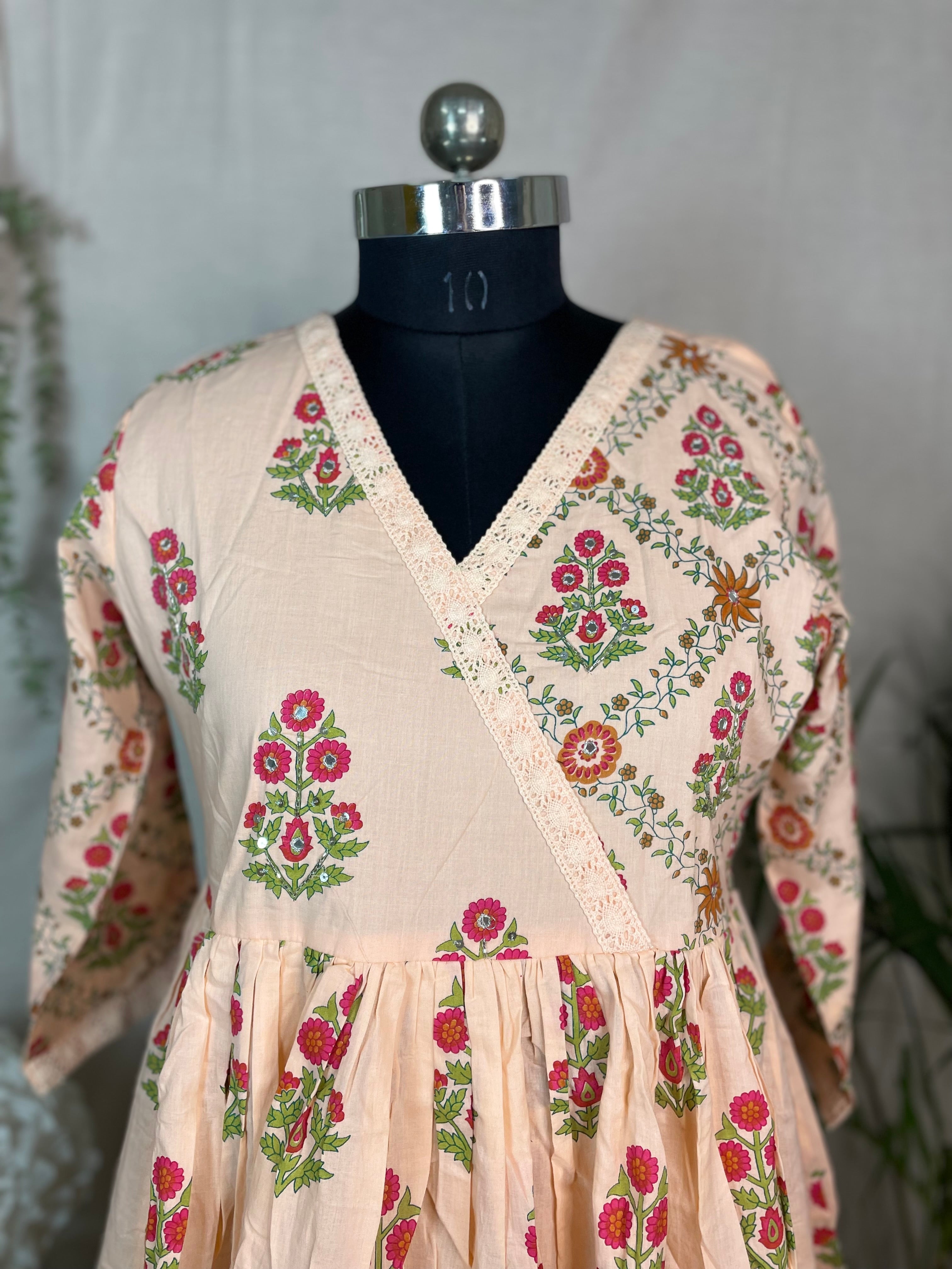 Mahi Peach Bloom Anarkali 3 Pcs Suit Set