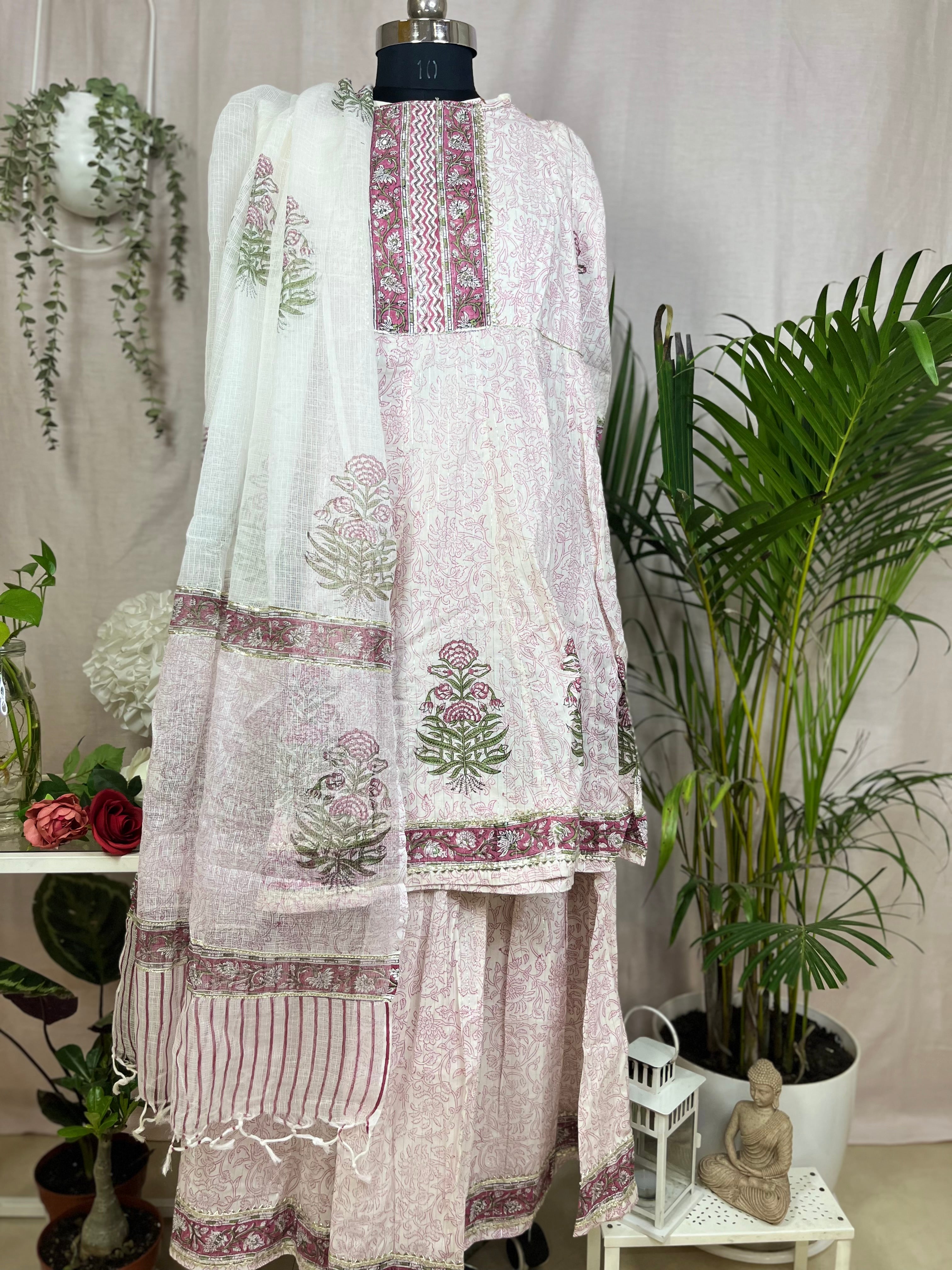 Mira Ivory Pink  Sharara 3 Pcs Suit Set